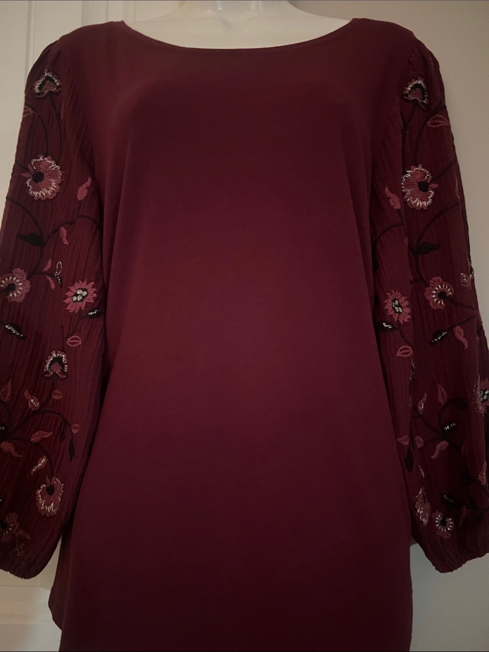 Chico's Embroidered Balloon Sleeve Knit Top Sz 2/12/L